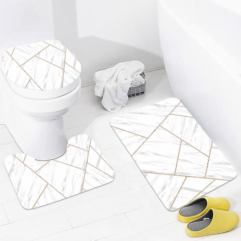 

3pcs Geometric Pattern Closestool Carpet, Multicolor