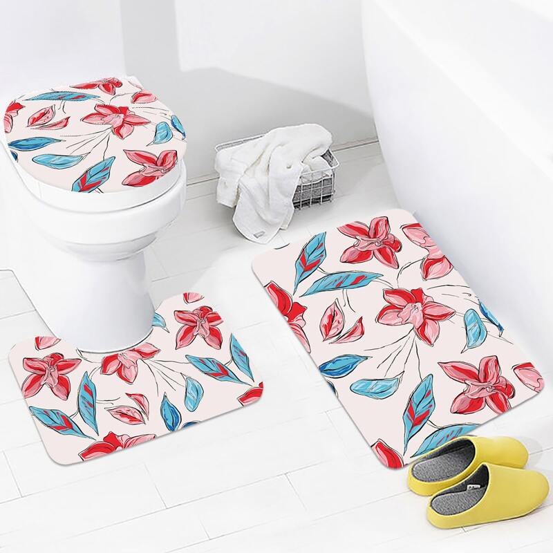 

3pcs Flower Print Closestool Carpet, Multicolor