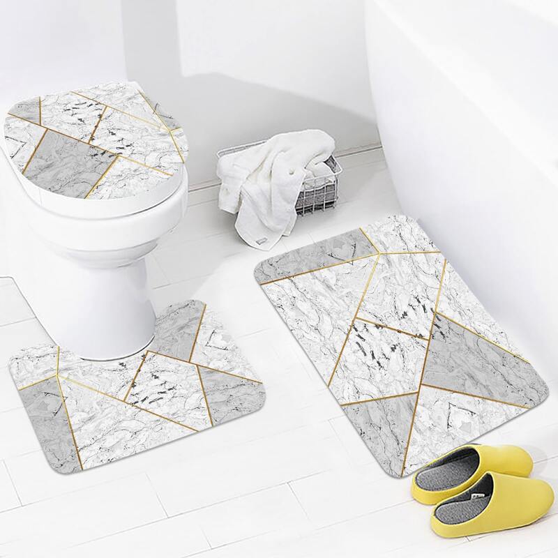 

3pcs Marble Pattern Closestool Carpet, Multicolor