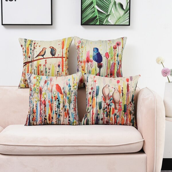 

1pc Bird Print Cushion Cover Without Filler, Multicolor