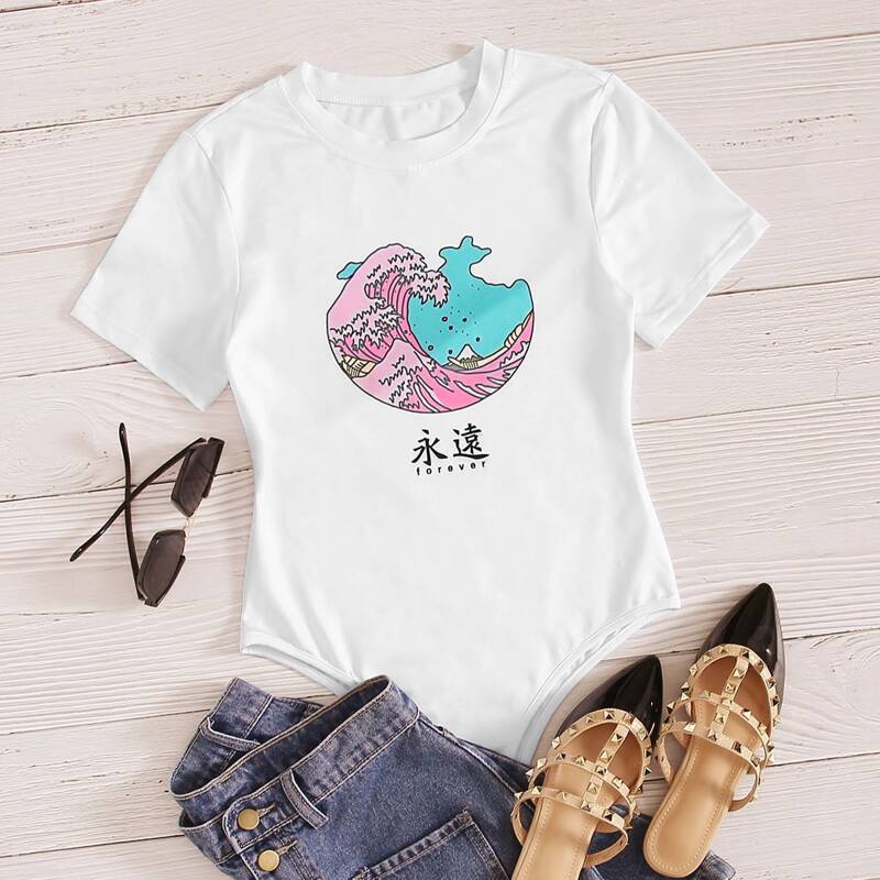 

Wave Graphic Tee Bodysuit, White