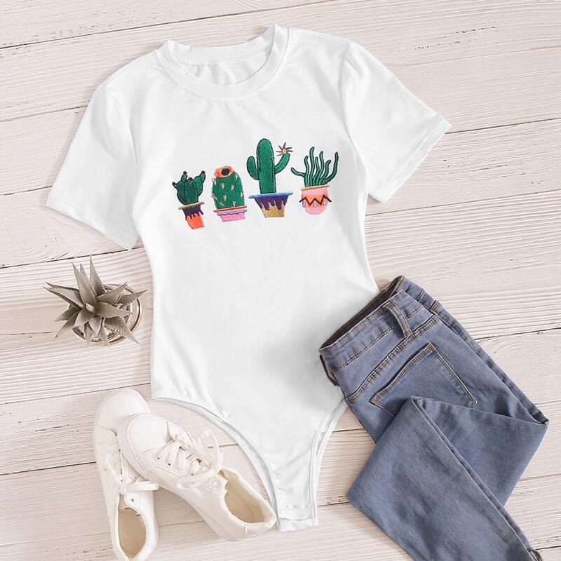 

Cactus Graphic Tee Bodysuit, White