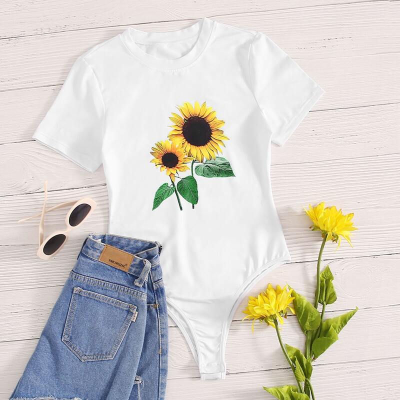 

Sunflower Graphic Tee Bodysuit, White