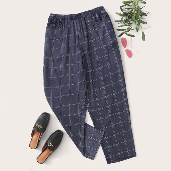

Plus Plaid Cropped Pants, Navy blue