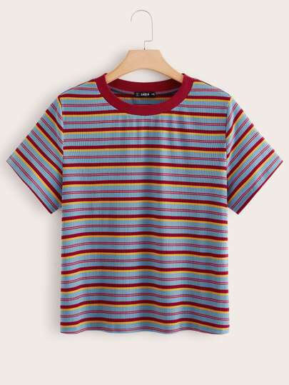 Plus Striped Rib-Knit Top, Summer