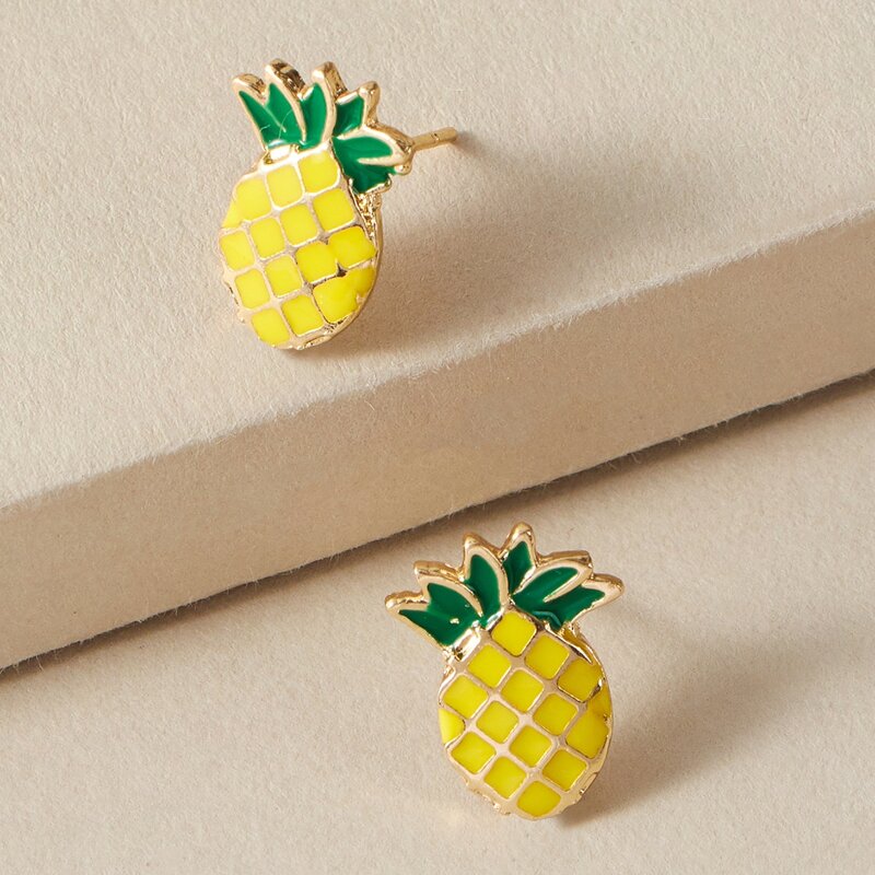 

1pair Pineapple Design Stud Earrings, Multicolor