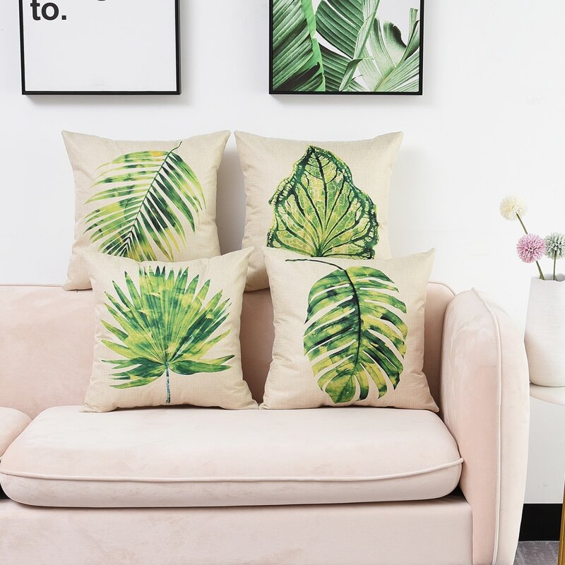 

1pc Leaf Print Cushion Cover Without Filler, Multicolor