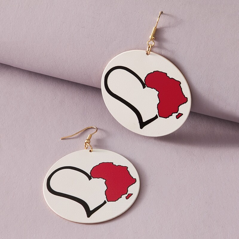 

1pair Heart Pattern Round Drop Earrings, Multicolor