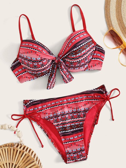 Aztec Print Underwire Tie Side Bikini Swimsuit