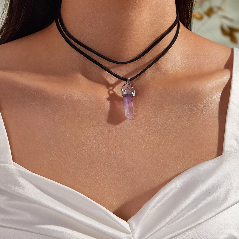 

1pc Stone Decor Layered Choker, Black