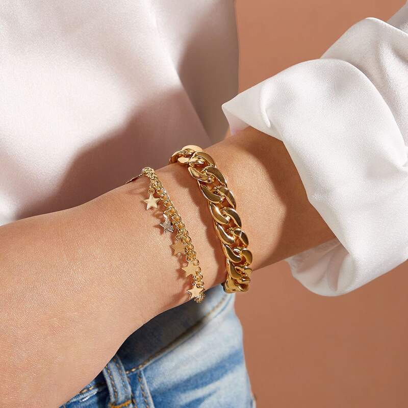 

2pcs Star Decor Bracelet, Gold
