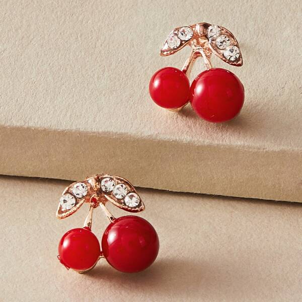 

Серьги-гвоздики в форме вишни со стразами 1 пара, Красный