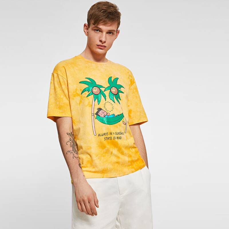 

Guys Slogan Graphic Tie Dye Tee, Yellow