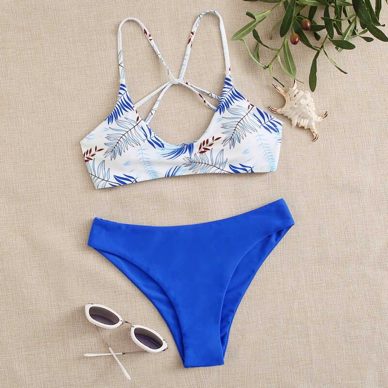 

Palm Print Tie Back Bikini Swimsuit, Multicolor