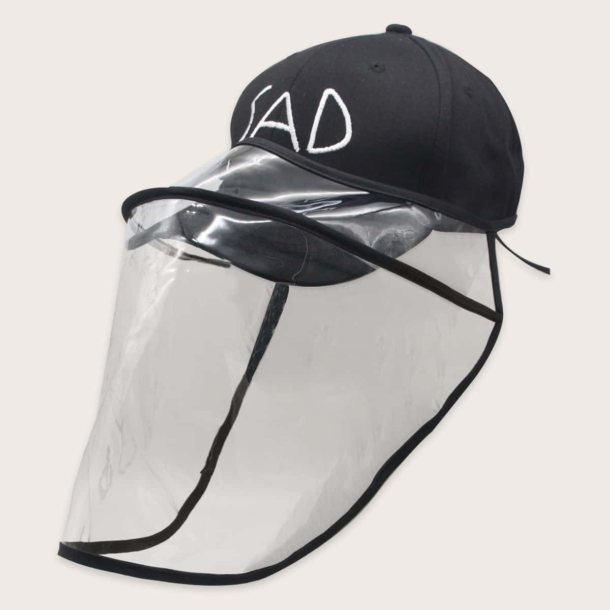 

Letter Embroidery Bucket Hat With Face Shield, Black