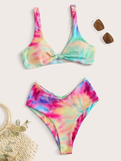 Tie Dye Knot Detail Bikini Swimsuit