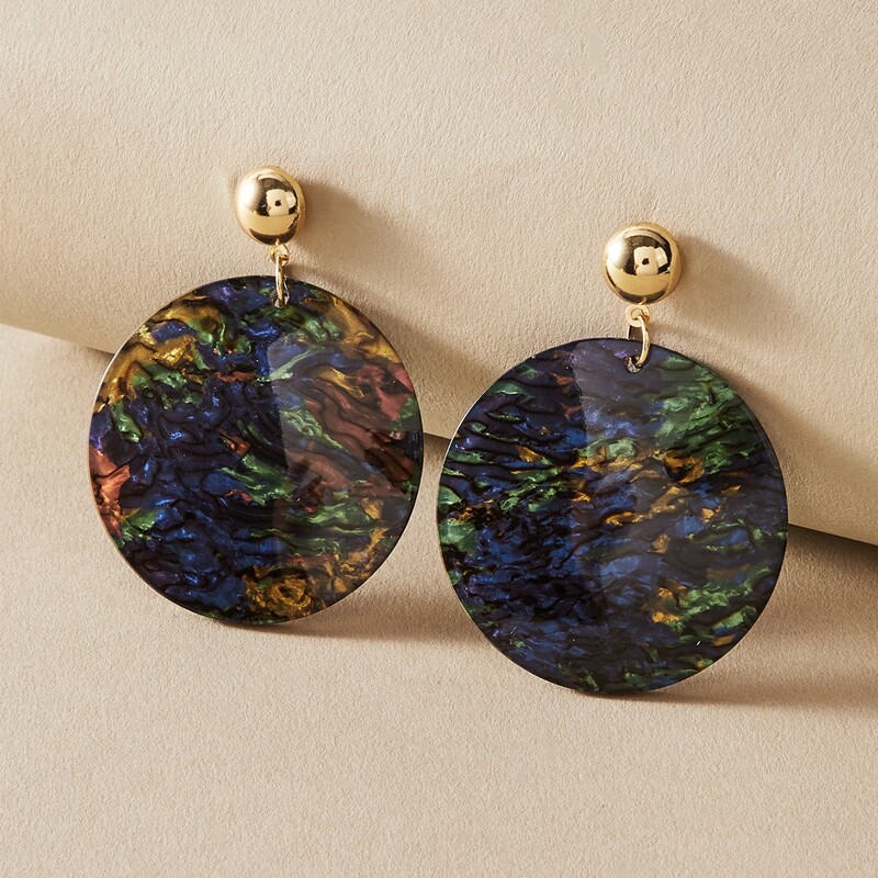

1pair Round Charm Drop Earrings, Multicolor