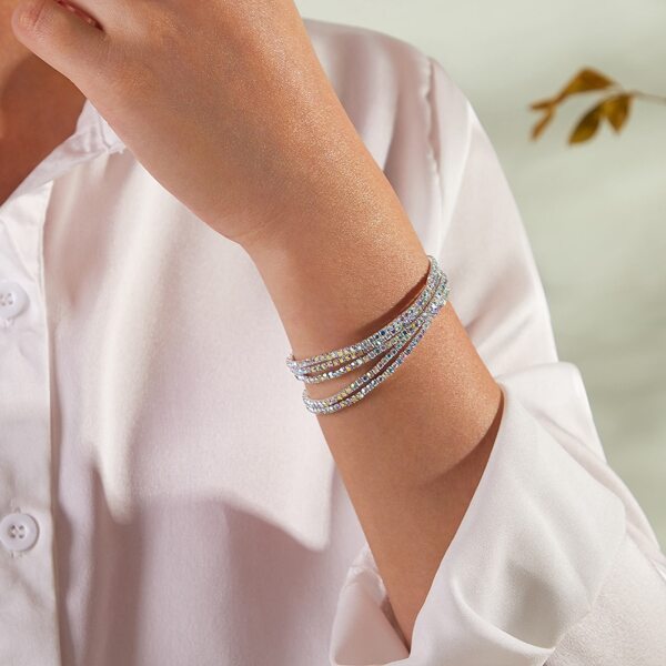 

Rhinestone Engraved Bracelet, Silver