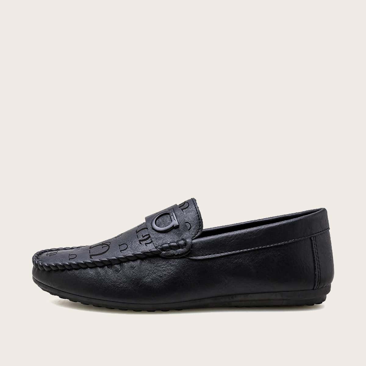

Guys Letter Graphic Stitch Trim Loafers, Black