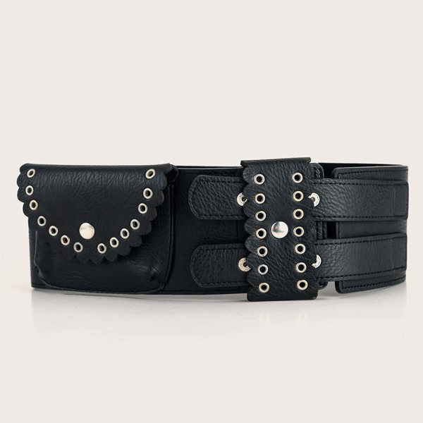 

Eyelet Decor Wide Belt, Black