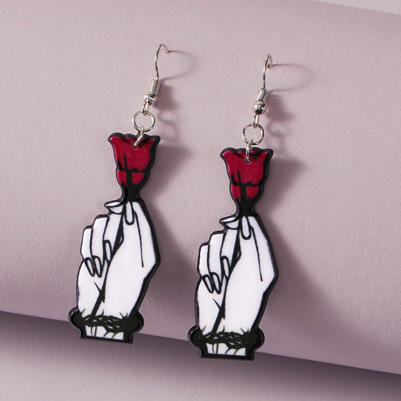 

1pair Hand & Rose Charm Drop Earrings, Multicolor