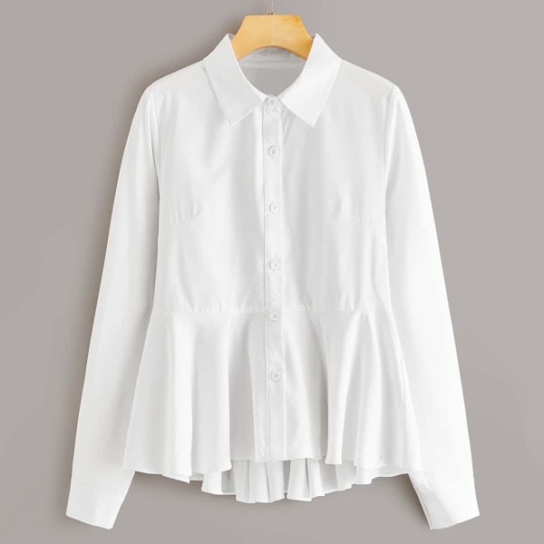 

Plus Button Up Peplum Blouse, White