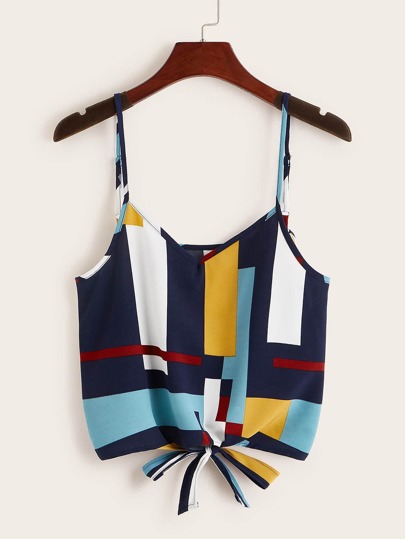 Plus Colorblock Tie Front Cami Top
