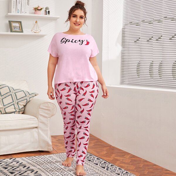 

Plus Chili And Letter Graphic PJ Set, Pink