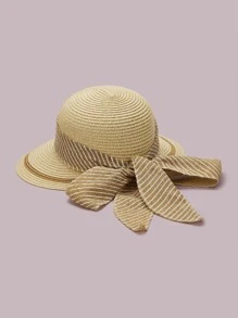 Women's Solid Color Bowknot Ribbon Straw Hat - Khaki - View 2