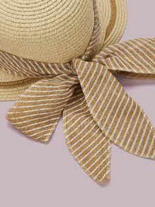 Women's Solid Color Bowknot Ribbon Straw Hat - Khaki - View 4