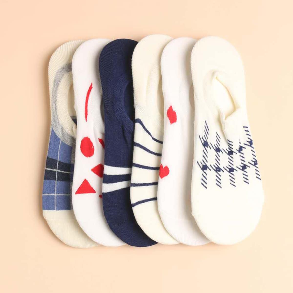 

6pairs Plaid & Striped Pattern Ankle Socks, Multicolor