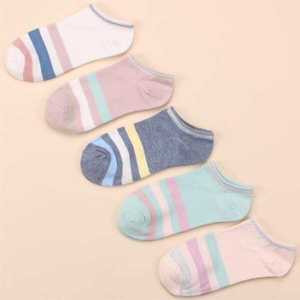 

5pairs Striped Pattern Socks, Multicolor
