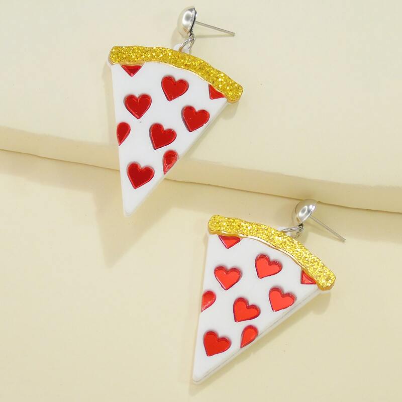 

1pair Love Pizza Earrings, Multicolor