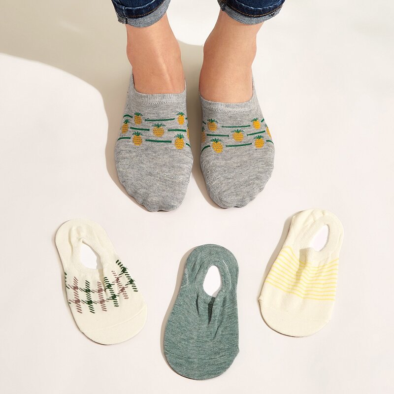 

4pairs Striped & Fruit Pattern Socks, Multicolor