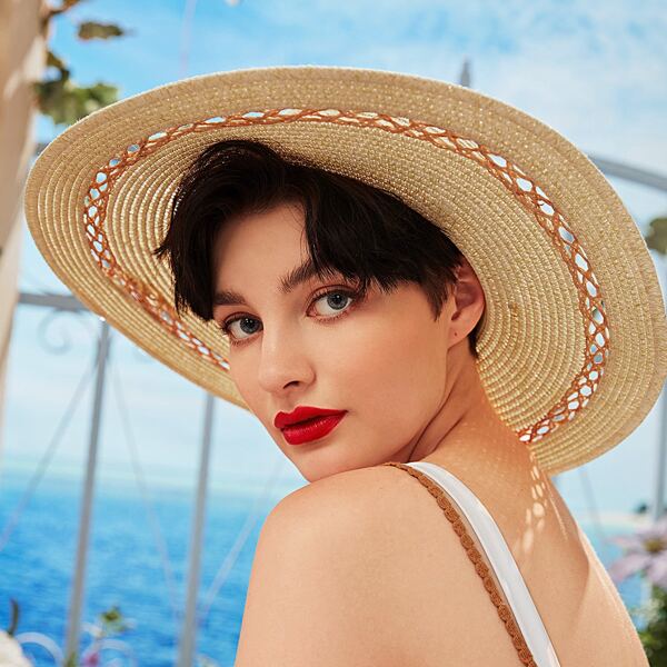 

Faux Pearl Decor Straw Hat, Beige