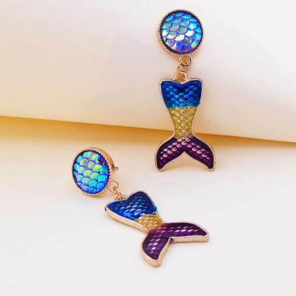 

1pair Fishtail Charm Drop Earrings, Multicolor