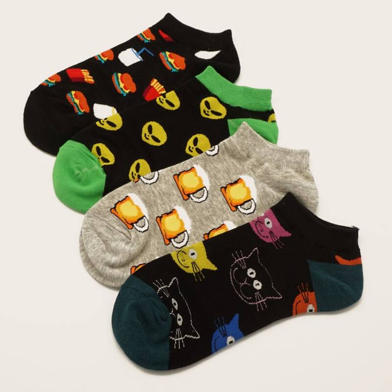 

4pairs Cartoon Graphic Socks, Multicolor