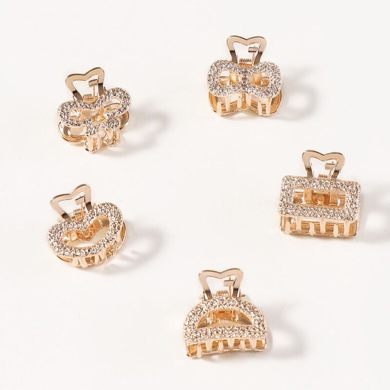 

5pcs Rhinestone Decor Metallic Hair Claw, Gold