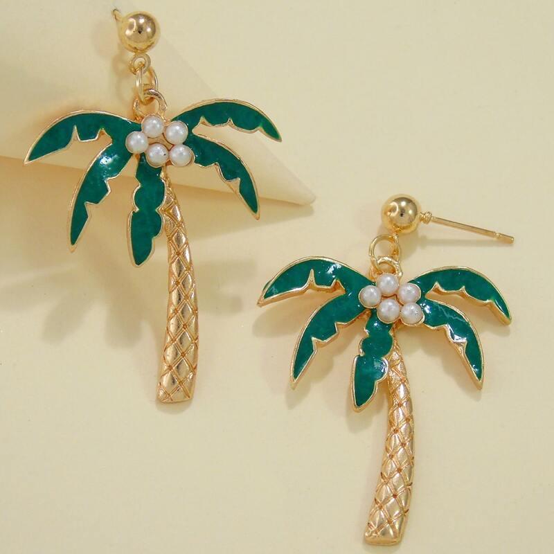

1pair Faux Pearl & Coconut Design Drop Earrings, Multicolor