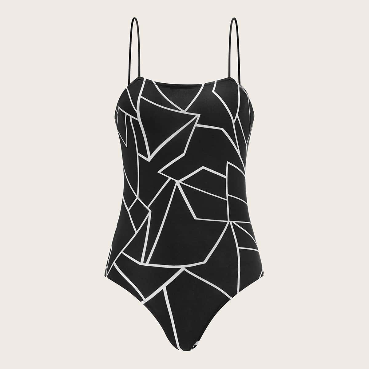 

Geo Print Cami Bodysuit, Black