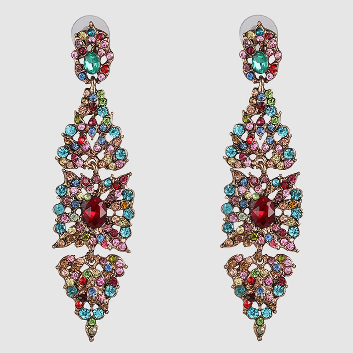 

1pair Colorful Rhinestone Engraved Drop Earrings, Multicolor