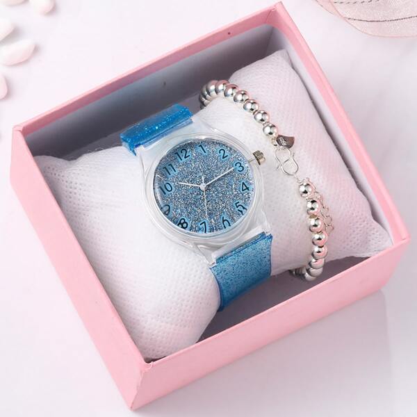 

Kids Glitter Dial Round Pointer Watch