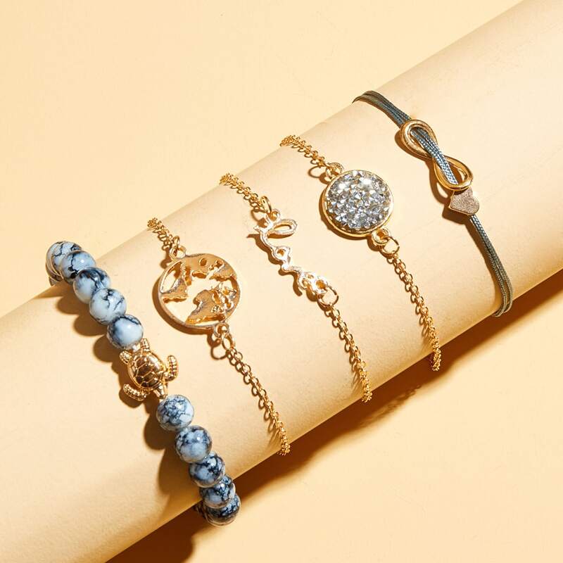 

5pcs Tortoise & Infinity Decor Bracelet, Multicolor
