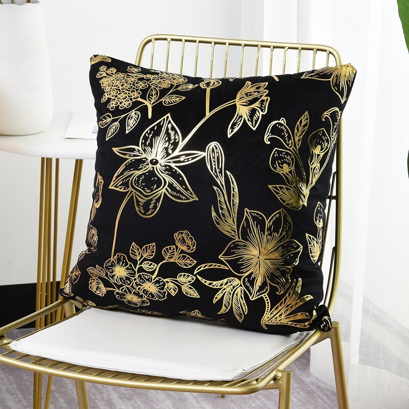 

Hot Stamping Leaf Cushion Cover Without Filler, Black