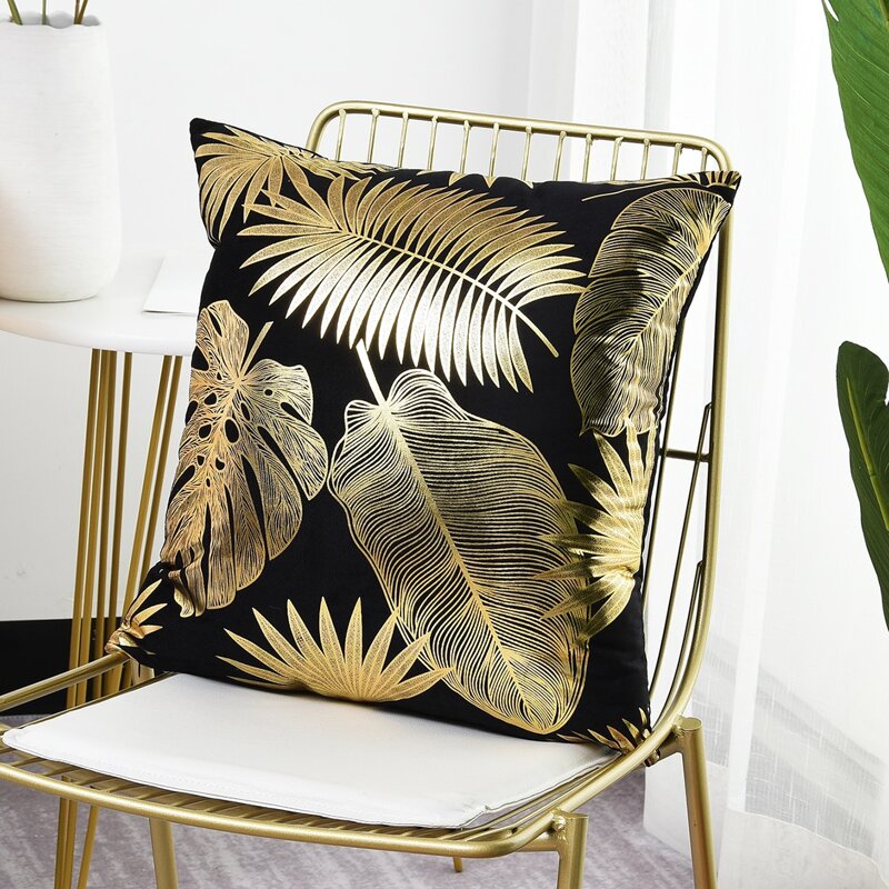 

Hot Stamping Leaf Cushion Cover Without Filler, Black