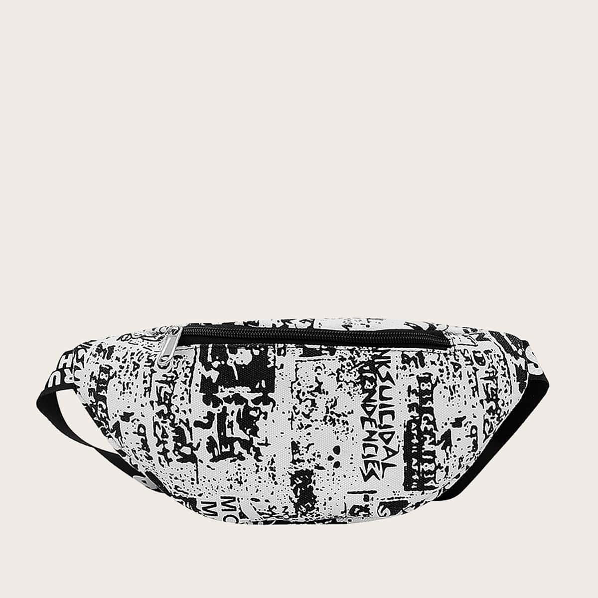 

Colorblock Fanny Pack, Black and white