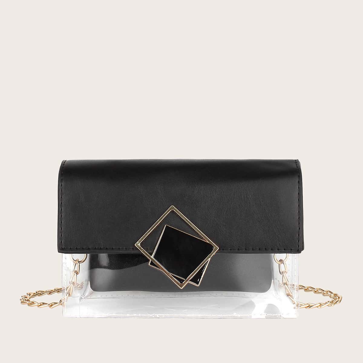 

Clear Flap Crossbody Bag With Inner Pouch, Black