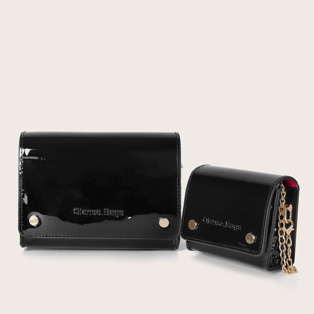 

2pcs Flap Chain Bag Set, Black