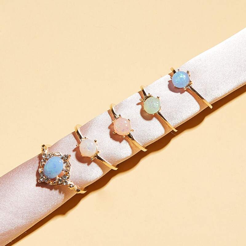 

5pcs Stone Decor Ring, Multicolor