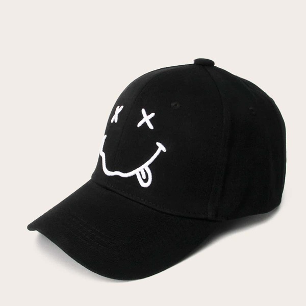 

Men Smiley Embroidery Baseball Cap, Black